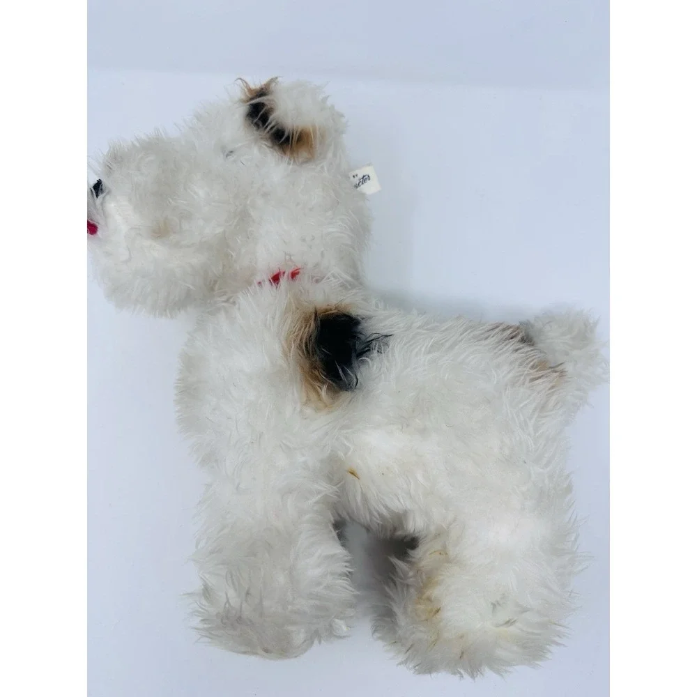 Vintage Character Novelty Co Fox Terrier Plush Dog Red Ribbon Collar 12 inches
